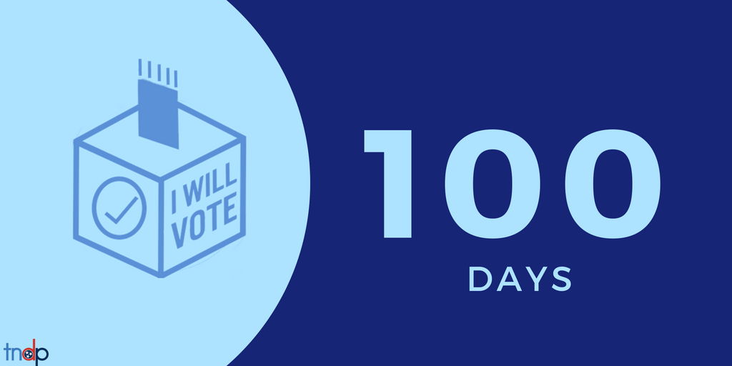 tndp's tweet photo. **100 days until November 6, 2018!**

This midterm election is too important to get shut out. Make sure you can vote. #CheckYourself https://t.co/vHMKf0noXN #IWillVote https://t.co/nVL8S6aqNM