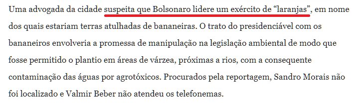 Ihamma_1's tweet photo. Advogada da cidade do #EmbusteiroBolsonaro suspeita que ele lidera um exército de LARANJAS. Alô, @policiafederal ! É bom JAIR investigando! https://t.co/DFZMeTnLuR