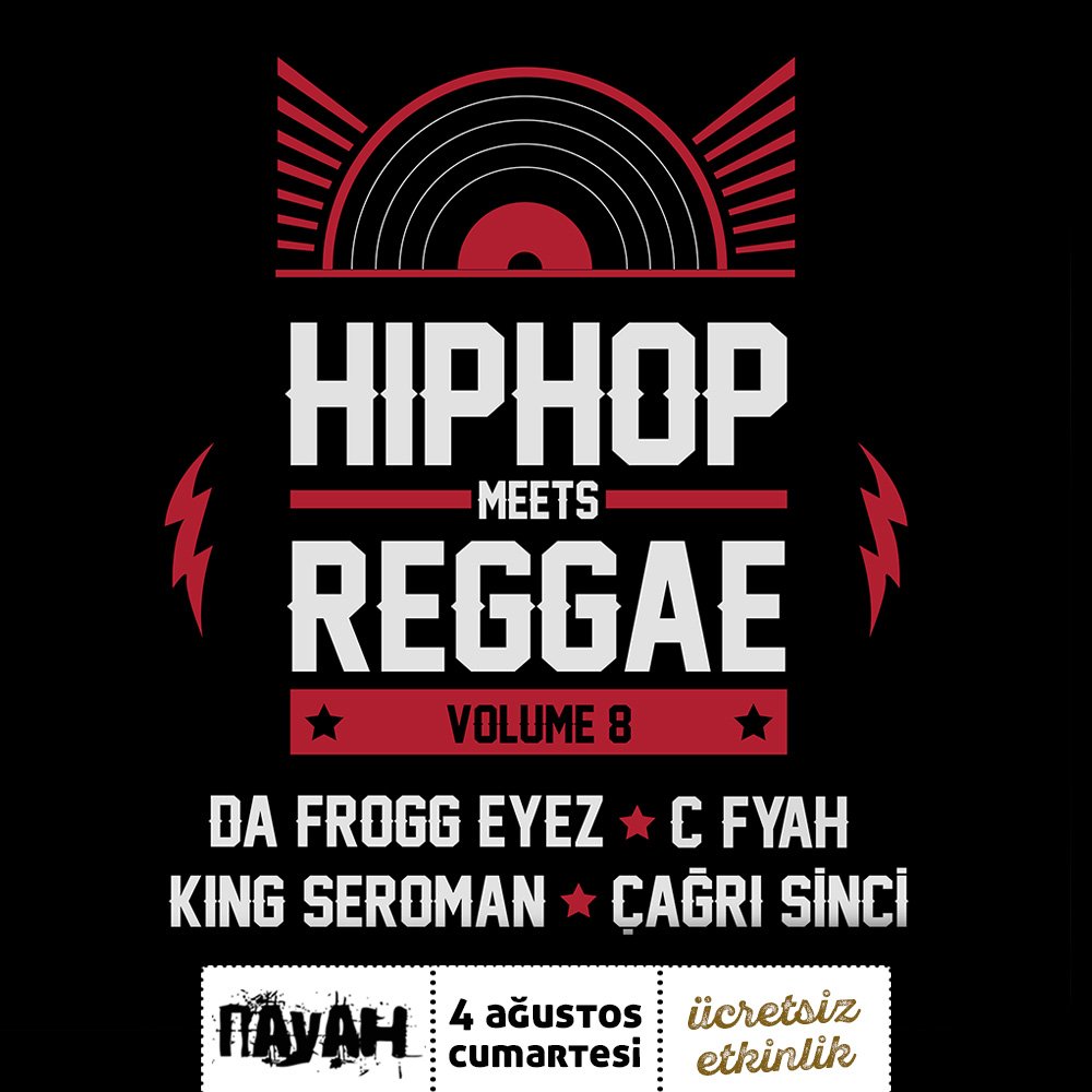 nayahistanbul's tweet photo. Çağrı Sinci, Da Frogg Eyez, King Seroman ve C Fyah, ‘Hip hop meets Reggae’ partilerinin sekizinci edisyonuyla 4 Ağustos Cumartesi gecesi etkinliğe özel konuklarla beraber Nayah sahnesinde!
@kingseroman
@cagrisinci
#dafroggeyez
#cfyah
@BetonOrman https://t.co/dlFhOdtvbn