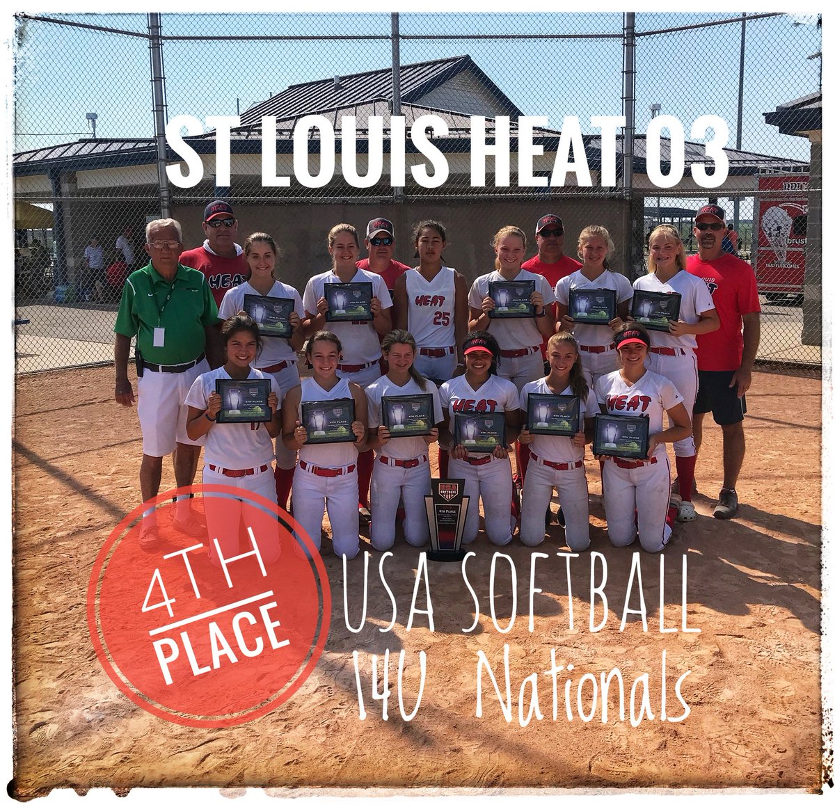 Heat03 take 4th place out of 90 at the #USASoftball 14U "A" National Championship after a 2-0 loss to Ohio Lasers. Congrats to all of our players on a great tournament! #GoHeat🔥