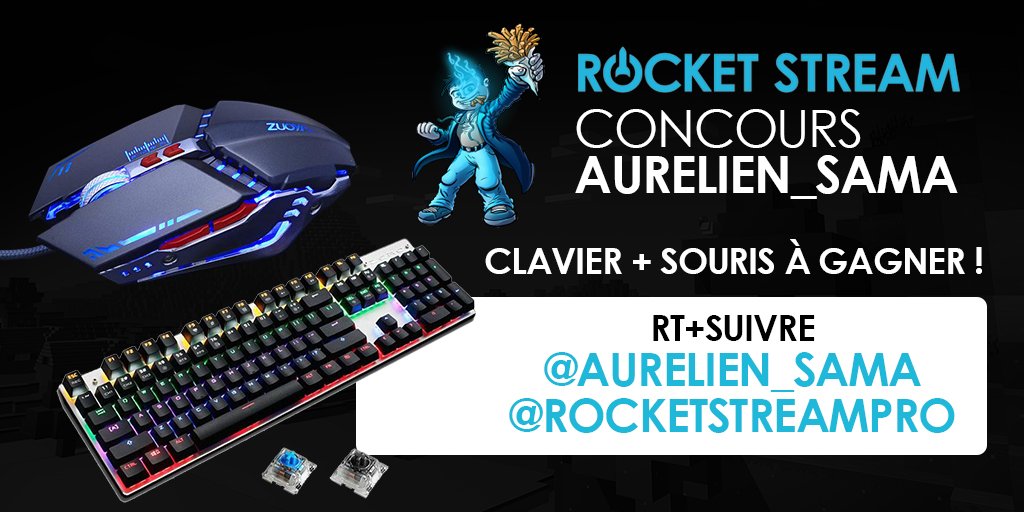 Aurelien_Sama's tweet photo. C'est parti pour un petit #Concours rapide alors, vous pouvez gagner un combo clavier mécanique / souri ! Pour ça suffit de :
- Retweet ce tweet
- Suivre @rocketstreampro et @Aurelien_Sama 
- Être sympa? https://t.co/XxKWeCtwo2