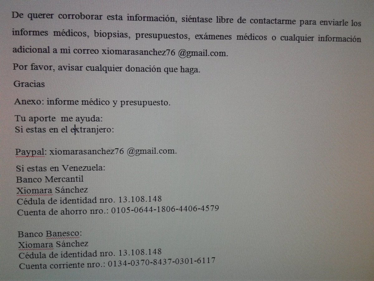 xcsanchez17's tweet photo. Hola. Desde hace 4 años vivo con una metástasis osea en las caderas. Actualmente, la metástasis se ha extendido causando mucho dolor y no puedo caminar. Debo hacerme radioterapias,urgente. Trabajo en la UCV y el seguro no cubre ni para pagar una consulta médica. Difundan. Gracias https://t.co/uvIvxcTIB6