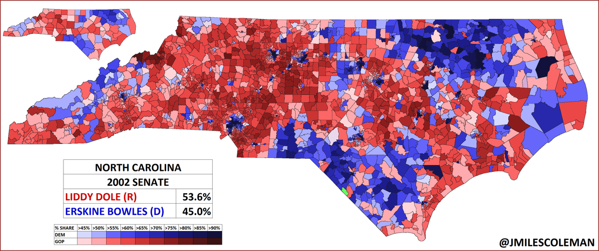 J Miles Coleman En Twitter For Elizabeth Dole S Birthday Here S Her Ncsen Map From 02 She Was The First Woman To Represent Nc In The Senate Dole Was The Last R To