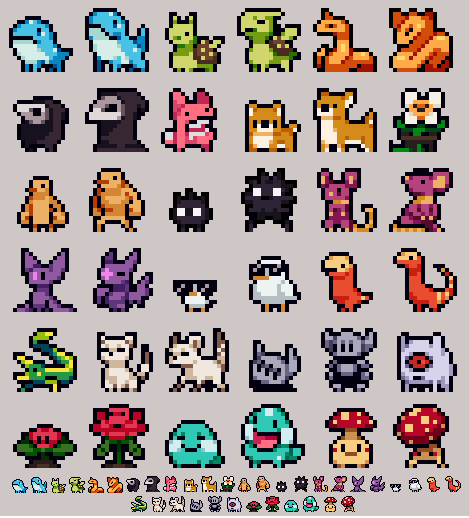 KadaburaDraws's tweet photo. To break an art block I thought "hey why don't I try to make little 16x16 animals/monsters"
The results were...varied. https://t.co/3JbQvtc5RK
