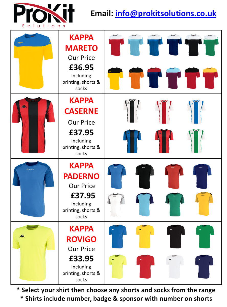 prokitsolutions's tweet photo. Full kit with printing including badge, sponsor, number on shirt and shorts. 
Purchasing kit made easy with one price. 
Look professional, feel professional with @prokitsolutions &amp; @KappaTeamwearUK https://t.co/Kb2OJIzd0T