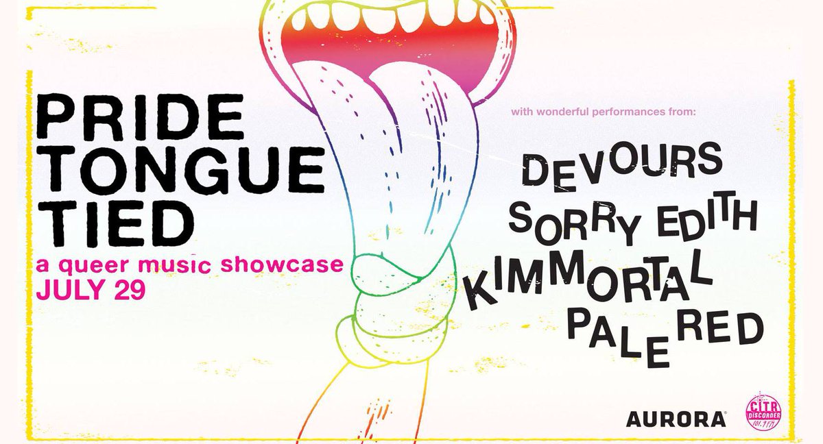 Today, kick off pride week with PRIDE TONGUE TIED / A Local Queer Music Showcase happening at Eastside Studios!

Performances by Devours, @SorryEdith, <a href="/paleredband/">PALE red</a> and @kimmortalmusic. Queers and Beers attendees can stick around for free: facebook.com/events/6645848…