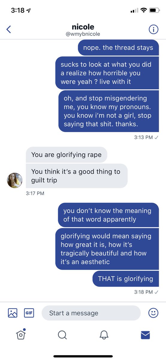i haven’t updated this in forever buuut sis popped into my dms the other day, accused me of “glorifying r*pe” even tho i’m a survivor of such
