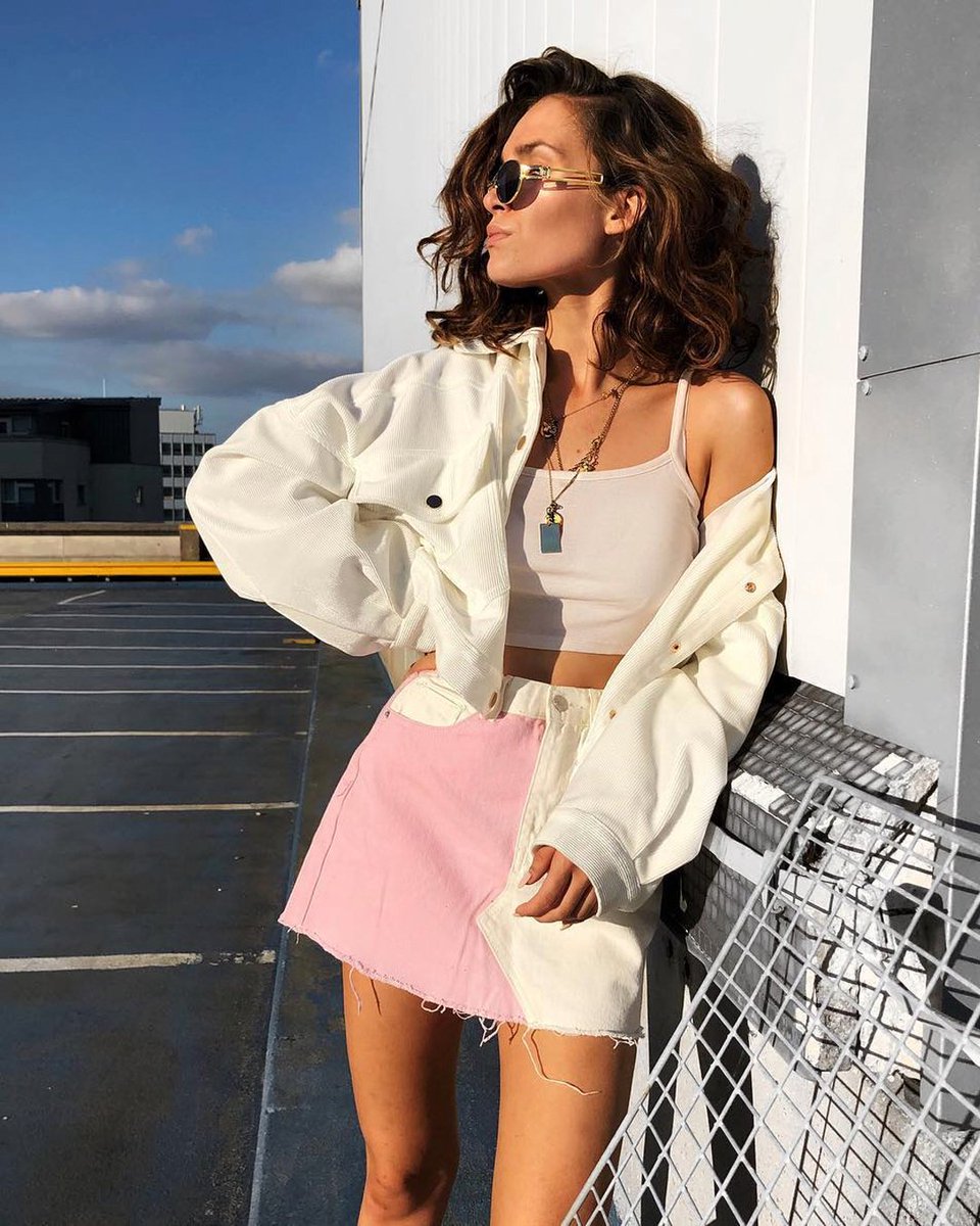 pastel pink denim skirt