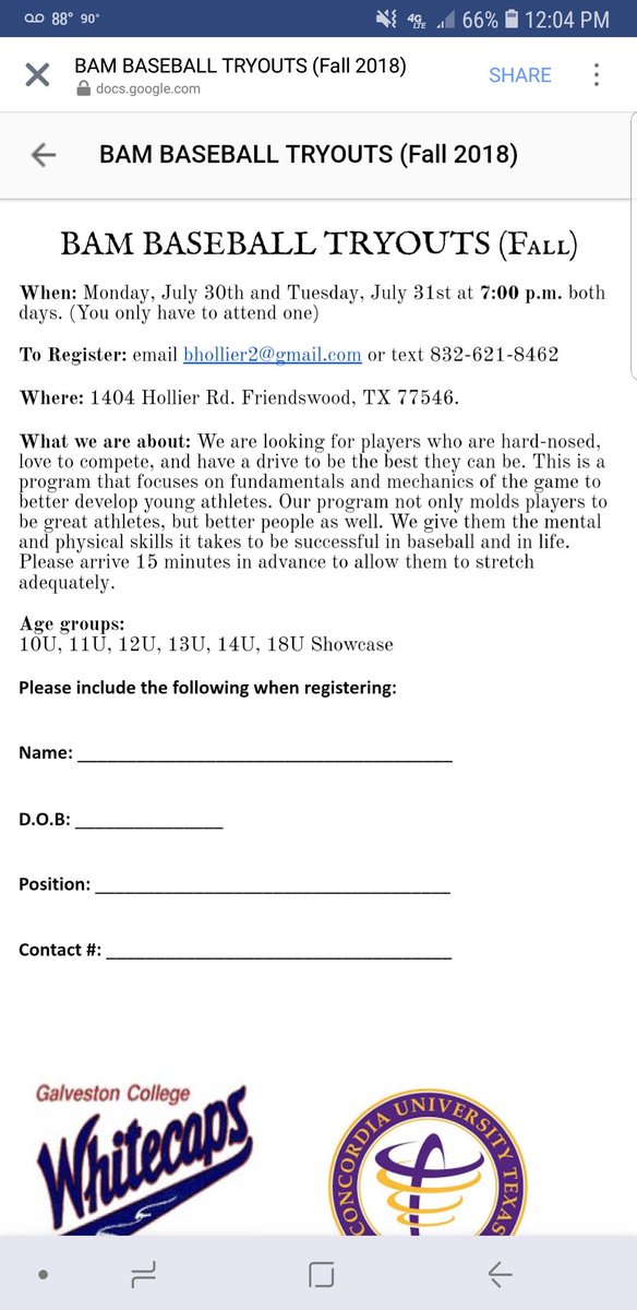 BAMbaseballTX's tweet photo. BAM Baseball 18U showcase tryouts for the fall season are tomorrow or Tuesday at 7:00! Bring your best! https://t.co/Qydk8lCasY