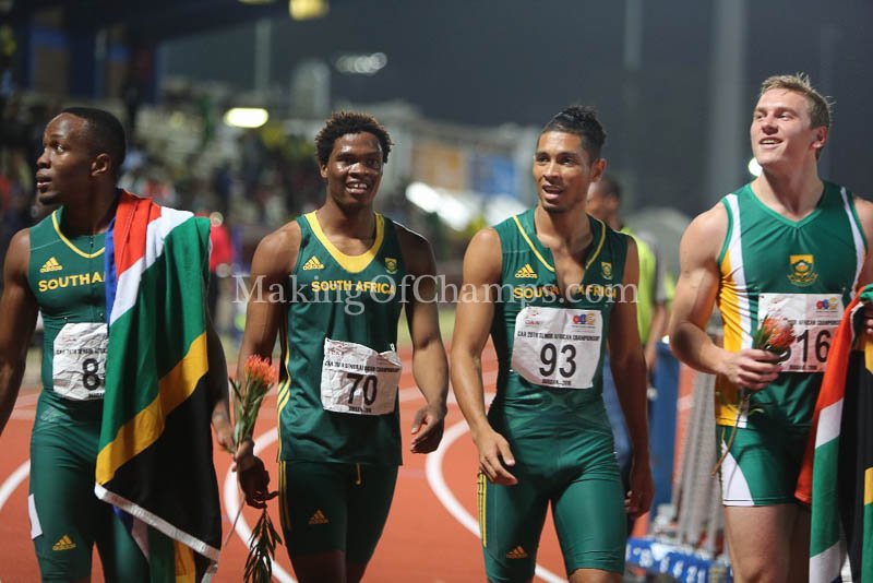 MakingOfChamps's tweet photo. Nigeria won the men's 4x100m GOLD at #Marrakech2014, and South Africa followed suit at #Durban2016. Which country will emerge victorious in the men's 4x100m relay at #Asaba2018? #Durban2016Recap #AfricanChamps https://t.co/SKwASwCLNv