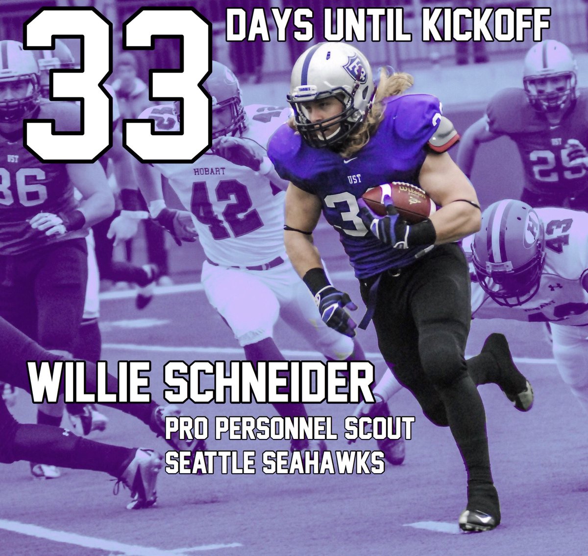 33 days ‘til Kickoff <a href="/UofStThomasMN/">University of St. Thomas</a> RB Willie Schneider! <a href="/Seahawks/">Seattle Seahawks</a> <a href="/CDHraiders/">Cretin-Derham Hall</a> <a href="/cretin/">cretin</a> <a href="/MiacFtbl/">MIAC Football Recruiting</a> <a href="/d3pride/">D3Football Insider</a> <a href="/d3football/">D3football.com</a> <a href="/D3FBHuddle/">In The (D3FB) Huddle</a> #Tommie4Life #ItsJustDifferent