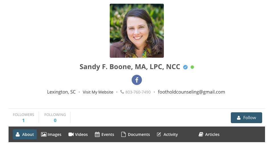 therighthelp's tweet photo. Please join me in welcoming Sandy F. Boone, MA, LPC, NCC of #Lexington  #SouthCarolina to The Right Help's directory of mental health pros. Check out her profile today: https://t.co/yemFHKJymc #mentalhealth #therapyworks #hereforyou https://t.co/1OxSyFg8KA