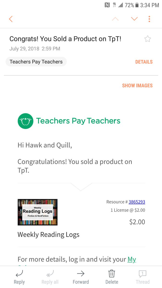 hawkandquill's tweet photo. Yay! I finally sold a product after a month going live! Hopefully more to follow soon enough π #teacherspayteachers #hawkandquill #visitmystore https://t.co/pQfnMkkdJQ