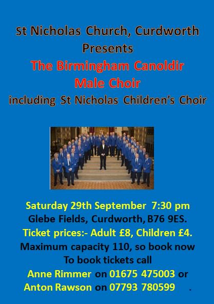 The Birmingham Canoldir Male Choir, that performed at the Birmingham Symphony Hall and the Town Hall this year, will be performing at the little church in Curdworth in order to raise funds for the church. So come and support us and have an entertaining evening doing so. #Brumhour