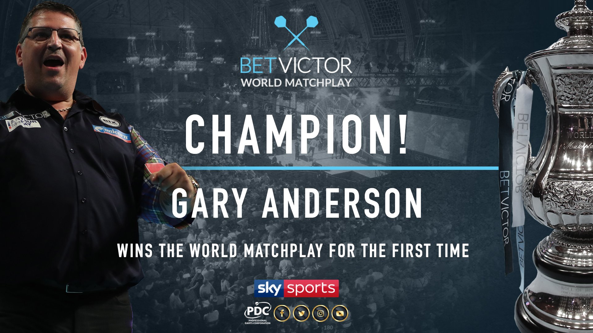 PDC Darts on Twitter: ANDERSON WINS THE 2018 BETVICTOR WORLD MATCHPLAY! The Scot comes out on top against Mensur Suljovic in a match will live in the memory! https://t.co/t3cy37nAhW" /