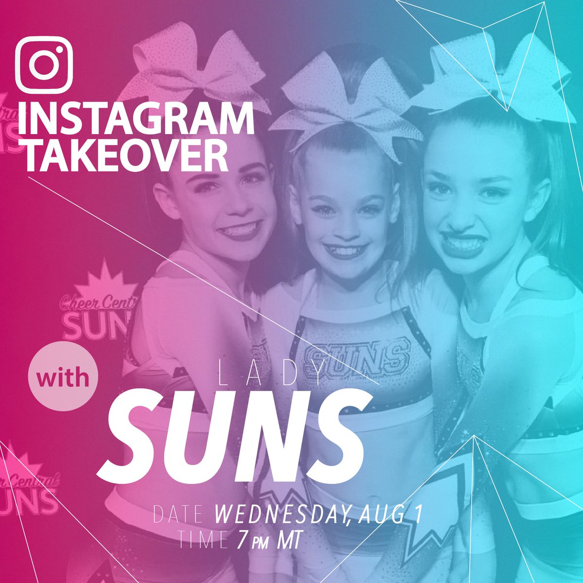 cheerUPDATES's tweet photo. FOR THE FIRST TIME EVER!
We’re allowing Instagram 📷 Takeovers by Teams &amp; Gyms across the United States &amp; World 🌎

Wednesday, August 1 - 7:00 pm MT Meet the Lady Suns ☀️ XSMSR5 🌎 Team from @theccsuns!

See what 800 All Stars &amp; 2,100 Class Athletes can produce! https://t.co/LCicZoWgKI
