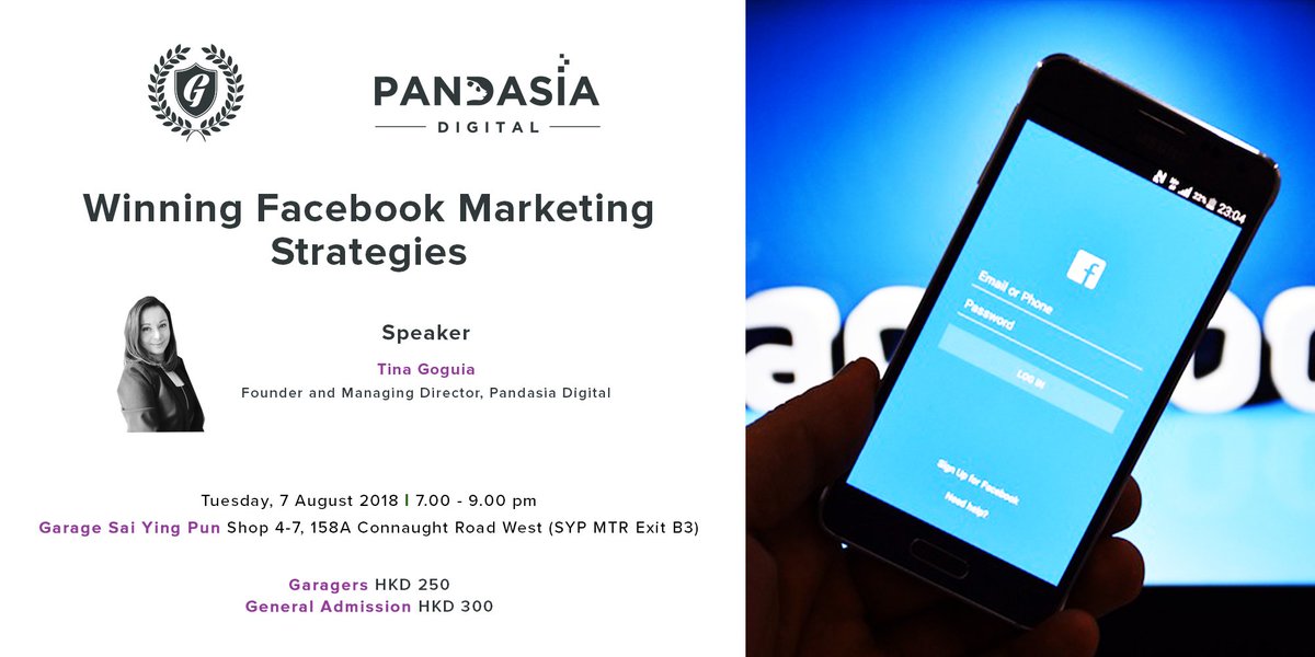 Hong Kong! Meet us on 7th of August at Garage Society for a 2 hour workshop to learn about winning Facebook Strategies with Pandasia Digital 📈

Tickets available via Eventbrite:
eventbrite.hk/e/winning-face…

#FacebookMarketing #FacebookStrategy #SocialMediaMarketing #WorkShop