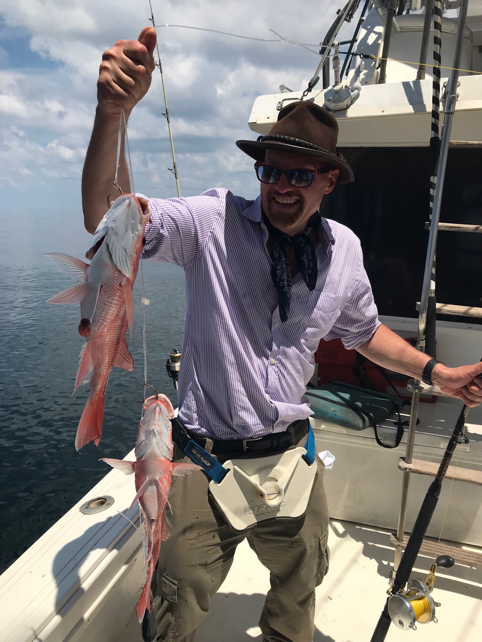 Jim Cramer on X: Twin red snappers caught off of 99 Baker, a  decommissioned oil rig, Tarpon Rodeo, Grand Isle!   / X