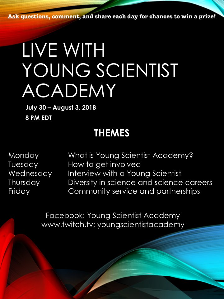 YoungSciAcademy's tweet photo. Join us LIVE at 8pm this week on fb to learn more about YSA initiatives. Anyone asking qns, commenting, subscribing, or sharing will be entered each night to win a prize from @TeamFoldscope! LIVE videos will also be shared on Twitch &amp; saved for later viewing. Please tune in! https://t.co/QtrgxDB67A