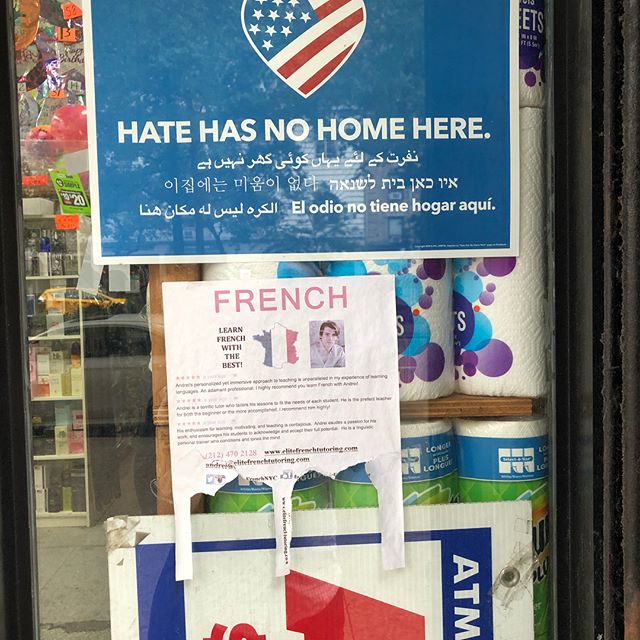 A familiar sign in windows of independently owned stores and bars in #nyc - We're wondering if anyone here has seen one? #hateisnotwelcomehere here #signs #brotherhood #independentlyowned #meaningofamerica #lesterandcharlie #hatehasnohomehere 📷: @lester_and_charlie