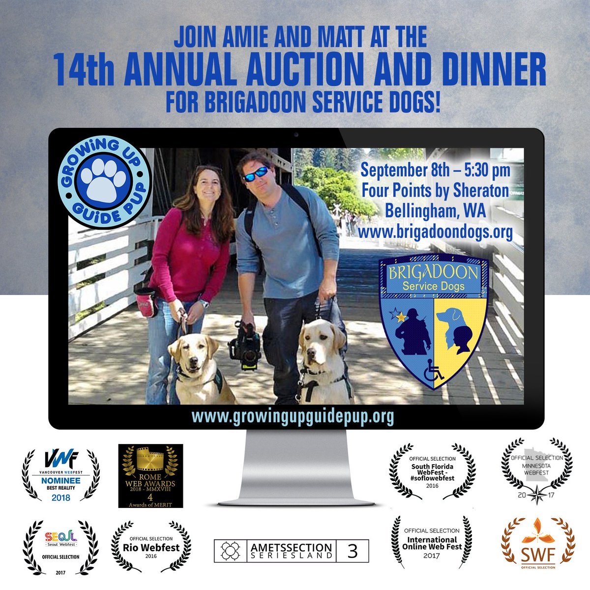 Come join us at the 14th Annual Service Dog Gala for Brigadoon Service Dogs!

#ptsddog #mobilityservicedog #hearingdog #medicalalertdog #gugp #growingupguidepup #brigadoondogs #SupportOurVeterans
