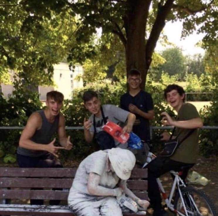 Geezajay2013's tweet photo. These 5 sick fuckers live in bury at Edmunds and think it's funny to pure water over a old disabled woman,s head then cover her in flour let's make these fuckers Twitter stars. https://t.co/cl2bWVKm4h