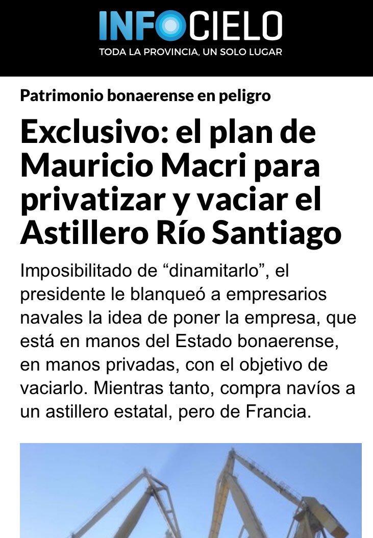 MiguelFunesA's tweet photo. “Hay q dinamitar el #AstillerioRioSantiago “ Contessi empresario naval. Macri piensa igual, lo demuestra al adquirir buques a Francia y comprar lanchas a Israel. Vidal no reactiva la construcción del Eva Perón y Juana Azurduy. Lanatta en PPT desprestigiando al #ARS se nota mucho https://t.co/vj4kUSNEYK