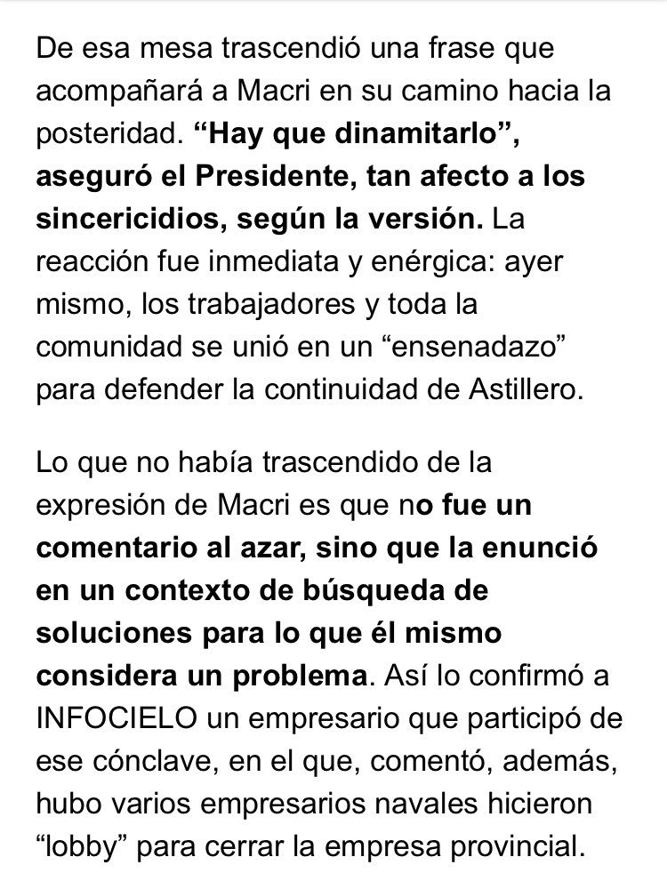 MiguelFunesA's tweet photo. “Hay q dinamitar el #AstillerioRioSantiago “ Contessi empresario naval. Macri piensa igual, lo demuestra al adquirir buques a Francia y comprar lanchas a Israel. Vidal no reactiva la construcción del Eva Perón y Juana Azurduy. Lanatta en PPT desprestigiando al #ARS se nota mucho https://t.co/vj4kUSNEYK
