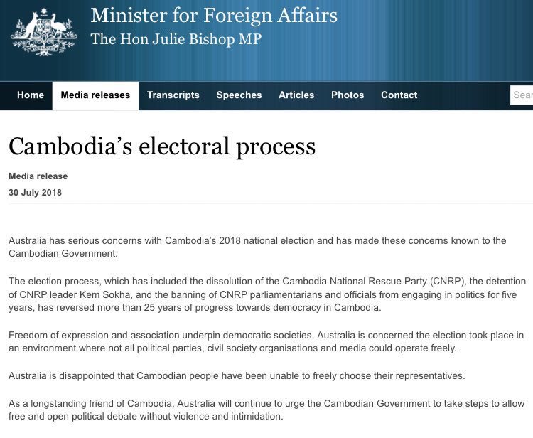 #Cambodia: statements denouncing yesterday’s election by the US and Australia: