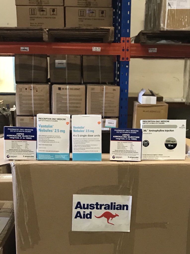 AusHCSols's tweet photo. So pleased to hand over life-saving medicines rushed from 🇦🇺 in response to the recent drug shortage in 🇸🇧.  Thanks to NZ, @WHO and Prime Minister Hou’s excellent team for the swift action. https://t.co/99Td9plsTc
