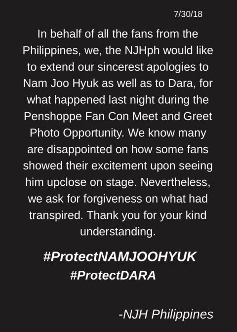 NJHPhilippines's tweet photo. Help us extend our sincere apologies to Nam Joo Hyuk and Dara through retweeting this tweet. Thank you! 🙏🏻
@nam6310
@krungy21 
#NamJooHyuk
#남주혁 #南柱赫 #skawngur #NamJooHyukXPenshoppe #PenshoppeFancon #PenshoppePresentsNamJooHyuk #namjoohyukph https://t.co/ULMvxNGXV1