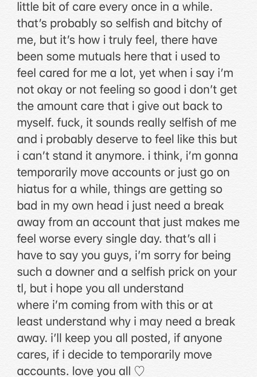 S0FTKJM's tweet photo. i know that this will probably make me seem like a very selfish person, but i wanted to get it out of my system before i broke myself down about it all again, i hope you all understand

i love you all ♡ https://t.co/F660w47Fbo