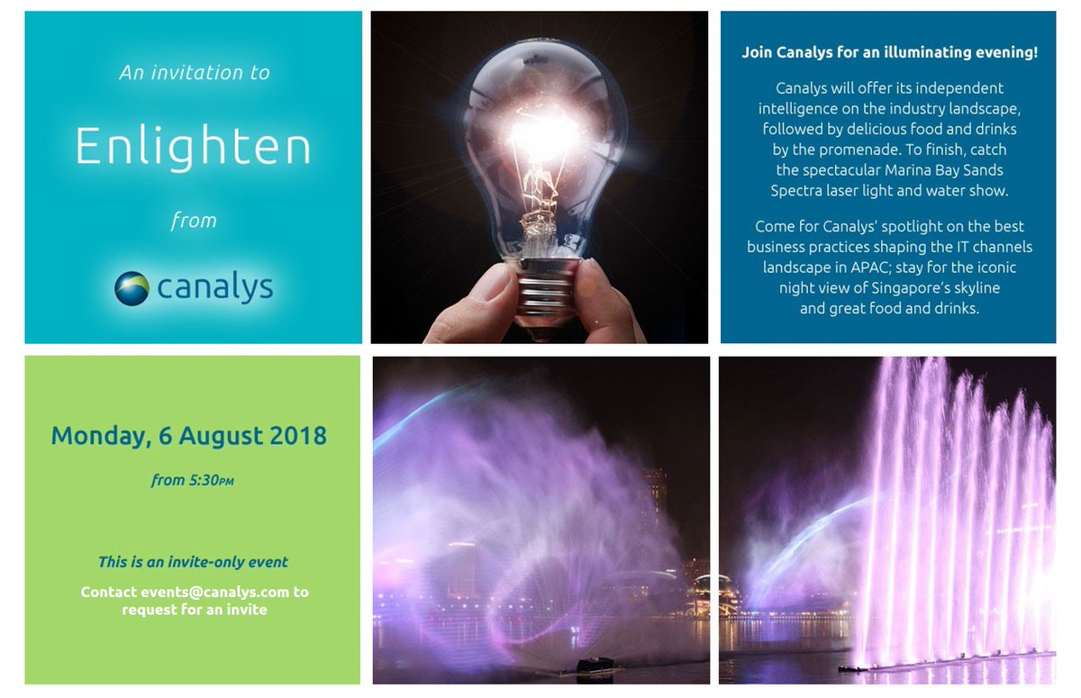 Come for Canalys' spotlight on best business practices shaping the IT channels landscape in APAC; stay for the iconic night view of Singapore skyline and delicious food and wine.

Contact events@canalys.com to request for an invite for more info!