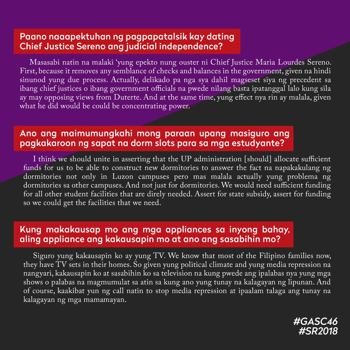 phkule's tweet photo. #GASC46 #SR2017: A new student regent will be selected later. Will it be UPLB nominee Charm Maranan? Get to know her more in this interview: https://t.co/wr7z6ONyVu
