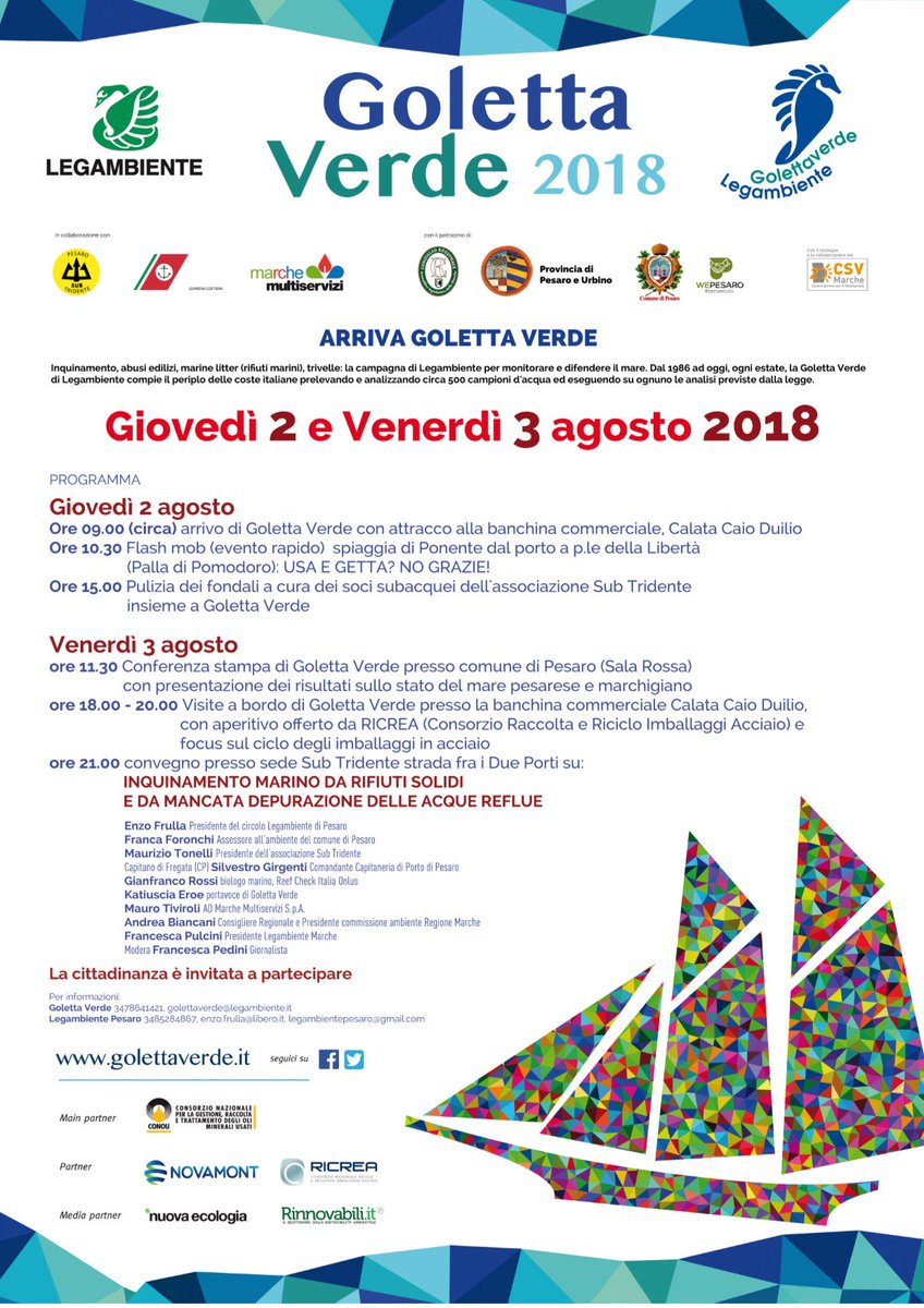 Giovedì 2 e venerdì 3 agosto nelle #Marche sbarcherà Goletta Verde! La storica imbarcazione di Legambiente farà tappa proprio a #Pesaro ⛵🌊 
Non mancate! 
#golettaVerde #legambiente #regioneMarche