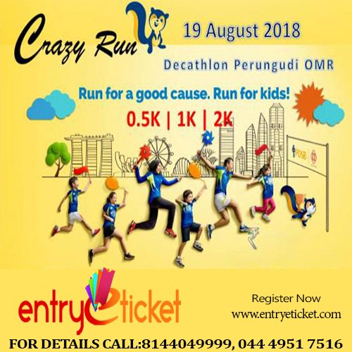 entryeticket's tweet photo. #CrazyRun in #Chennai...It's for kids..
BookNow: https://t.co/RuE2bgYaRa
#Run #Running2018 #Runningevent #ChennaiEvents #RunninginChennai #XFactor https://t.co/5bFb7s41Lx