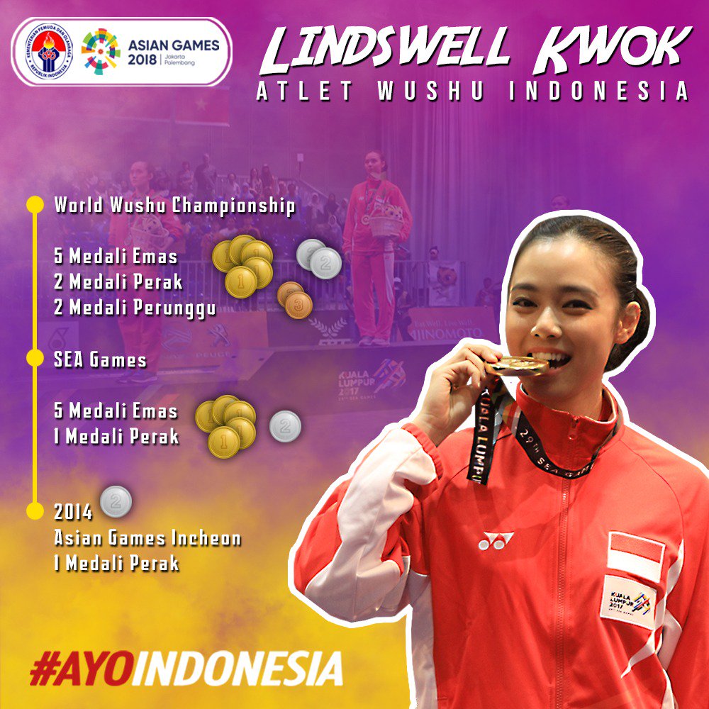 KEMENPORA_RI's tweet photo. Ayo dukung dan saksikan perjuangan Lindswell Kwok dan para atlet wushu lainnya. Cabang olahraga wushu akan dipertandingkan di JIExpo Kemayoran Hall B1, B2, B3 mulai tanggal 19 Agustus sampai 23 Agustus 2018.
.
#AyoIndonesia https://t.co/nAcoRVSfH3