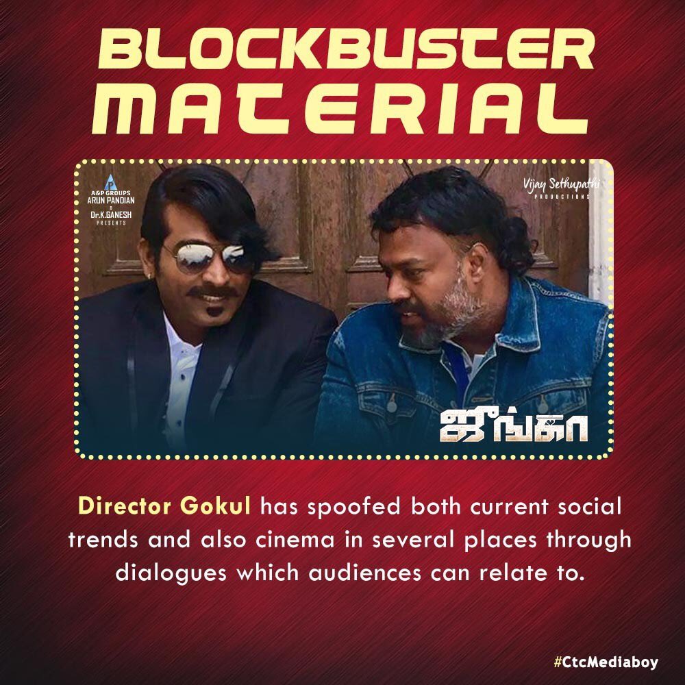 vsp_productions's tweet photo. #JungaBlockbusterMaterial
@VijaySethuOffl @sayyeshaa @MadonnaSebast14 @DirectorGokul @sidvipin @AandPgroups @editorsabu @dudlyraj @thinkmusicindia @proyuvraaj https://t.co/FwtUh2Uqpm