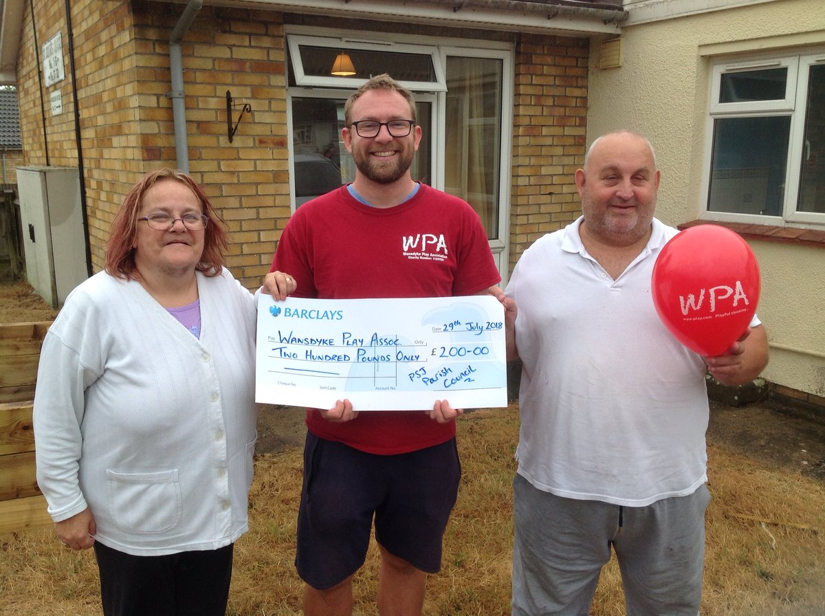 Hardworking Peasedown St John Parish Councillors Tex and Mandy Clarke presented a cheque for £200 to the Waynsdyke Play Association yesterday to support children's play in the community 🙂

#Peasedown