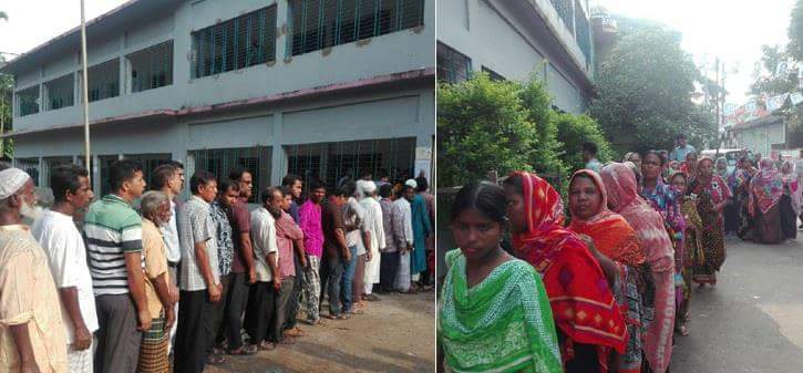 DrMahmuddipu's tweet photo. Balloting in progress in Sylhet, Rajshahi &amp; Barishal city Corporations amid tight security and festive mood as voters are seen standing in long queue to cast their right to franchise. The atmosphere is peaceful so far.
#Bangladesh
#Election2018
#CityPolls https://t.co/Xvzkzi6xcj