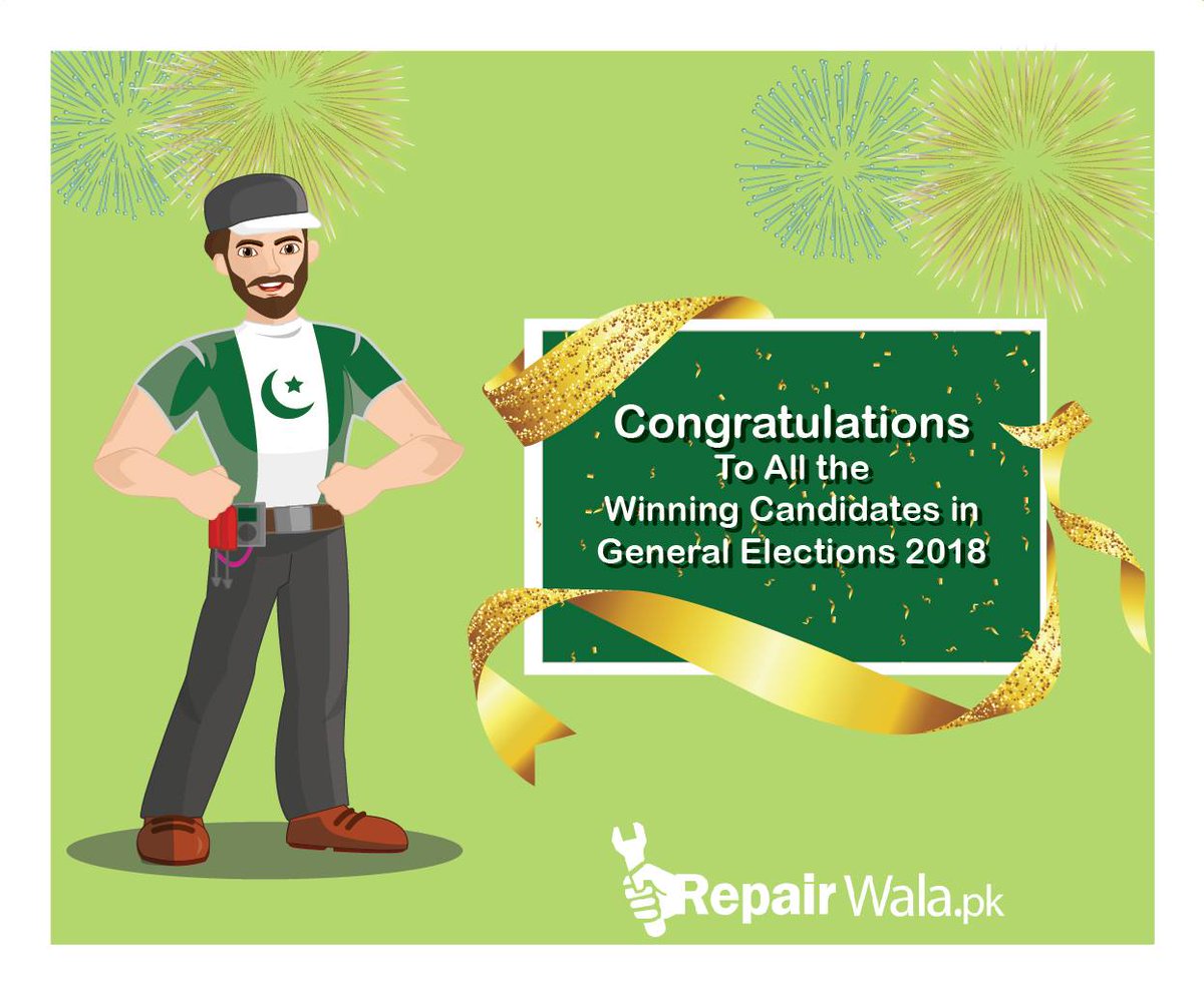 repairwalapk's tweet photo. Repair Wala congratulates all winning candidates of this general election 2018. 
May next 5 years tenure bring progress and prosperity in Pakistan. 
#repairwala #lahore #elections #vote #congratulations #winner https://t.co/9wyKKVC0kh
