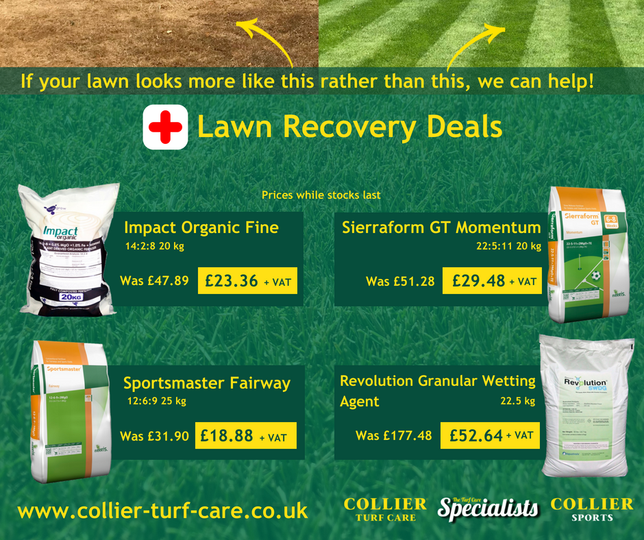 CollierTurfCare's tweet photo. If your lawn has suffered in the recent heatwave, we can help! We have got great offers on selected products to help revive your lawn or green space. Visit https://t.co/Z9VQWNrKr4 for more information #lawn #lawncare #greenmaster #garden #lawnsofinstagram https://t.co/VAQKLvseZn