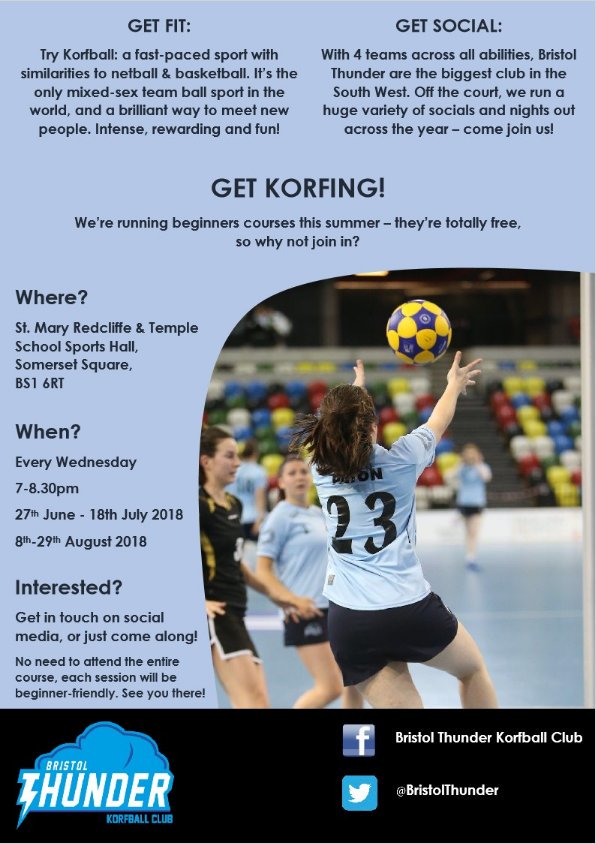 Happy new week! If you're looking for some free exercise, a new sport with friendly faces, come along to korfball at <a href="/SMRTSchool/">SMRT</a> this Wednesday at 7pm