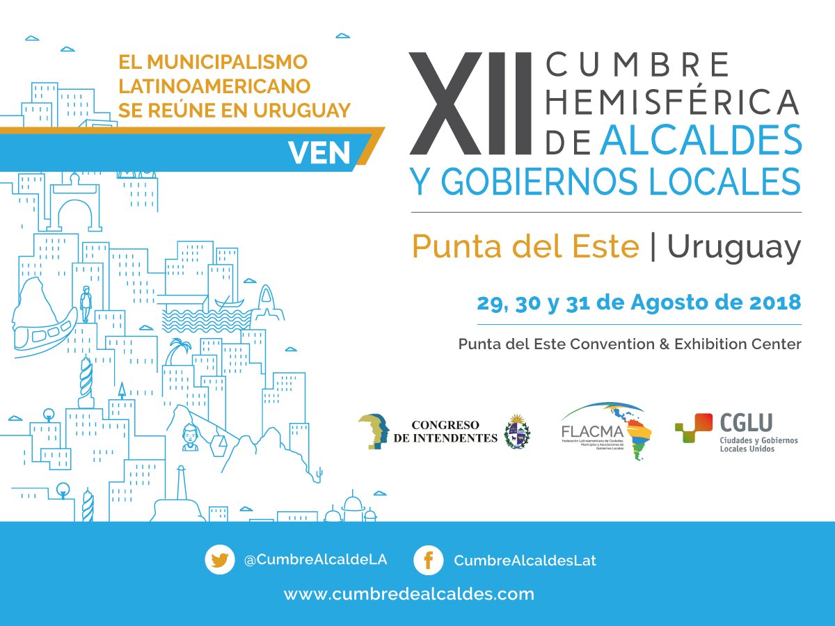 uimunicipalista's tweet photo. #UIM SE SUMA A LA CUMBRE HEMISFÉRICA DE ALCALDES FLACMA Estaremos participando junto a una delegación representante de Autoridades y Miembros UIM. Acompáñanos y súmate tu también a este importante encuentro que se realizará entre el 29 y 31 de agosto @FLACMA_ @ArredondoSergio https://t.co/aqBDXVvu11