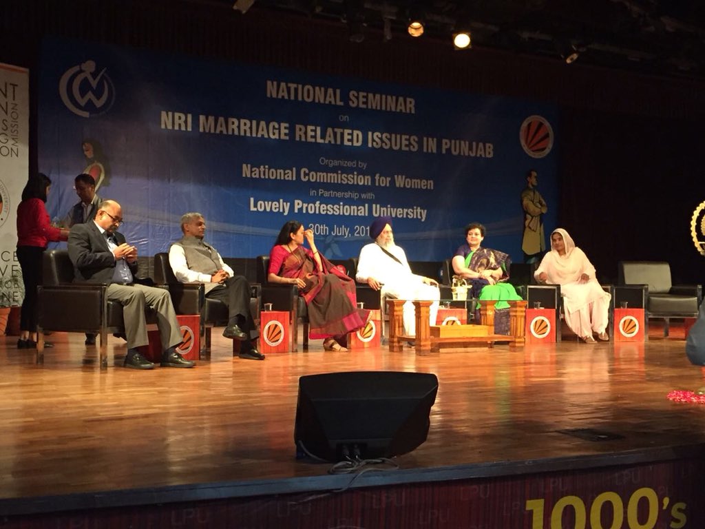 NCWIndia's tweet photo. To address the issues related to #NRIMarriages, @NCWIndia has organised a national seminar on “NRI Marriage Related Issues in Punjab” at @lpuuniversity in #Phagwara, #Punjab today. 

Shri Gobind Singh ji Longowal, President of #SGPC graced the inaugural session as Chief Guest. https://t.co/OdY68VJx6k