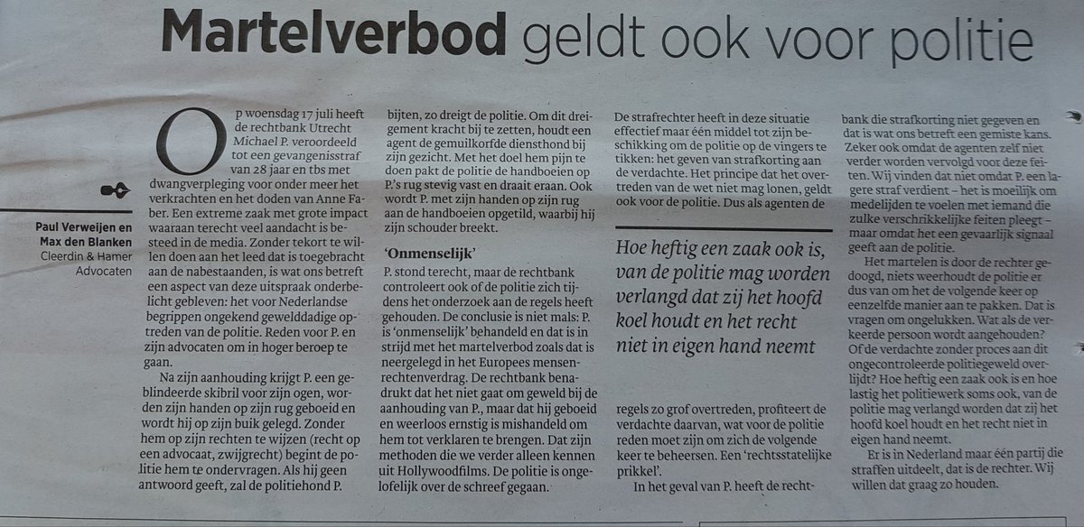 Uitstekend opiniestuk van de collega's van Cleerdin &amp; Hamer!