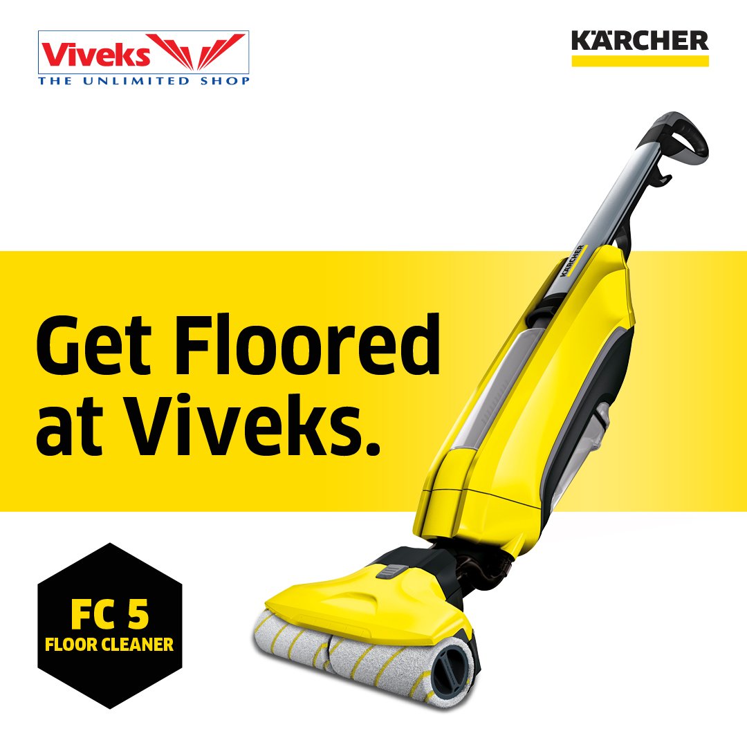 KarcherIndia's tweet photo. Karcher FC 5 #FloorCleaner is now at Viveks - The Unlimited Shop. Shiny, clean and spot free floors are now quick and easy to achieve. 

#Karcher #MakesADifference #NammaViveks https://t.co/T65K1JrElW