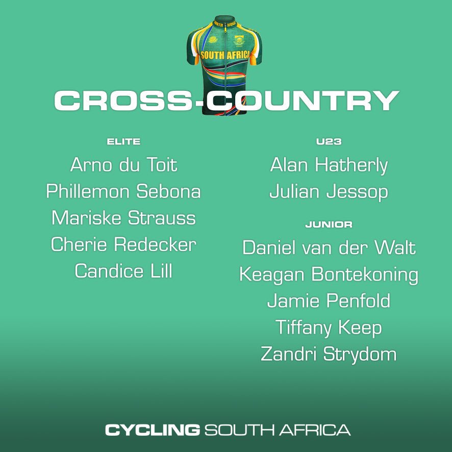 Science to Sport (@science2sport) on Twitter photo .<a href="/Cycling_SA/">Cycling South Africa</a> recently announced the team that will represent South Africa at the upcoming <a href="/UCI_MTB/">UCI MTB</a> XCO World Championships.Congratulations <a href="/MariskeStrauss/">Mariske Strauss</a> <a href="/CherieRedecker/">Cherie Redecker</a> <a href="/arnodutoit/">Arno du Toit</a> <a href="/SebonaPhillimon/">Phillimon “Philli” Sebona</a> <a href="/alanhatherly/">Alan Hatherly</a> <a href="/JulianJessop/">Julian Jessop</a> <a href="/penfold_jamie/">Jamie Penfold</a> <a href="/Keagan_bonty16/">Keagan Bontekoning</a> #EngineeredbyS2S .<a href="/Cycling_SA/">Cycling South Africa</a> recently announced the team that will represent South Africa at the upcoming <a href="/UCI_MTB/">UCI MTB</a> XCO World Championships.Congratulations <a href="/MariskeStrauss/">Mariske Strauss</a> <a href="/CherieRedecker/">Cherie Redecker</a> <a href="/arnodutoit/">Arno du Toit</a> <a href="/SebonaPhillimon/">Phillimon “Philli” Sebona</a> <a href="/alanhatherly/">Alan Hatherly</a> <a href="/JulianJessop/">Julian Jessop</a> <a href="/penfold_jamie/">Jamie Penfold</a> <a href="/Keagan_bonty16/">Keagan Bontekoning</a> #EngineeredbyS2S