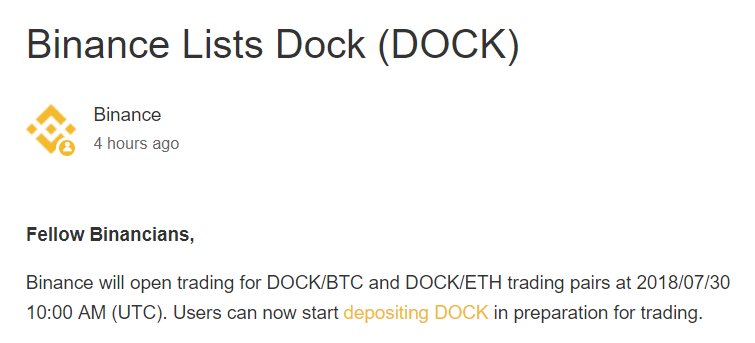 ICODrops's tweet photo. Binance Lists Dock (@getdock) . Deposits: open. $DOCK trading starts today at 10:00 UTC.
https://t.co/tXwPX4BENF https://t.co/GrhlrL7RUs