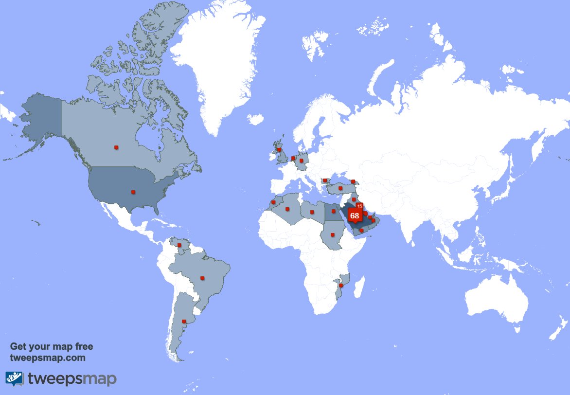 لدي 3 متابعين جدد من السعوديه 🇸🇦 خلال الأسبوع الماضي tweepsmap.com/!GdeerA